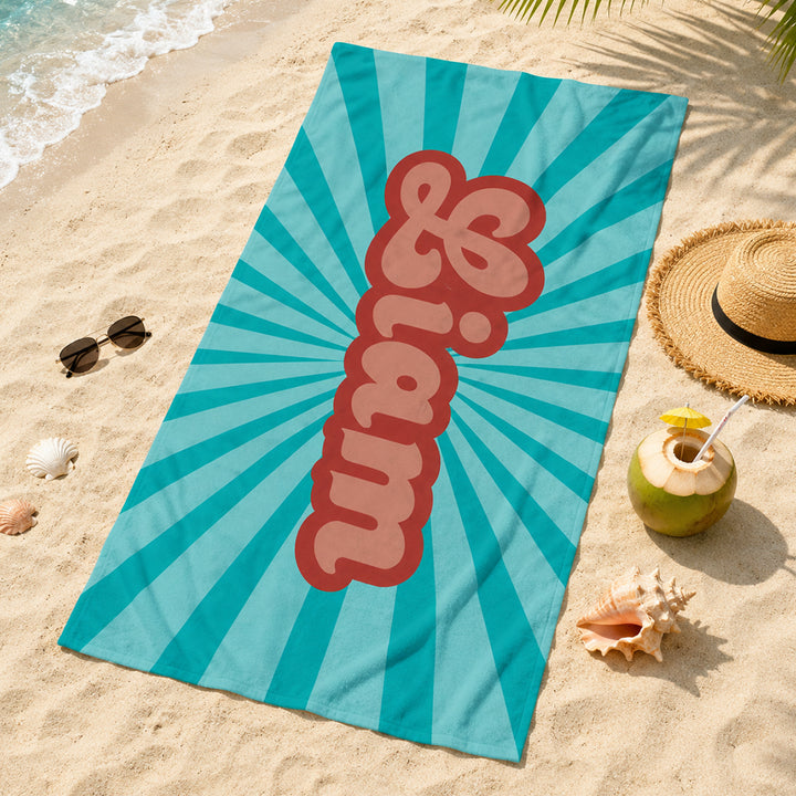 Personalized Retro Beach Towel for Travelers Beach Lovers Summer Vacation Gift
