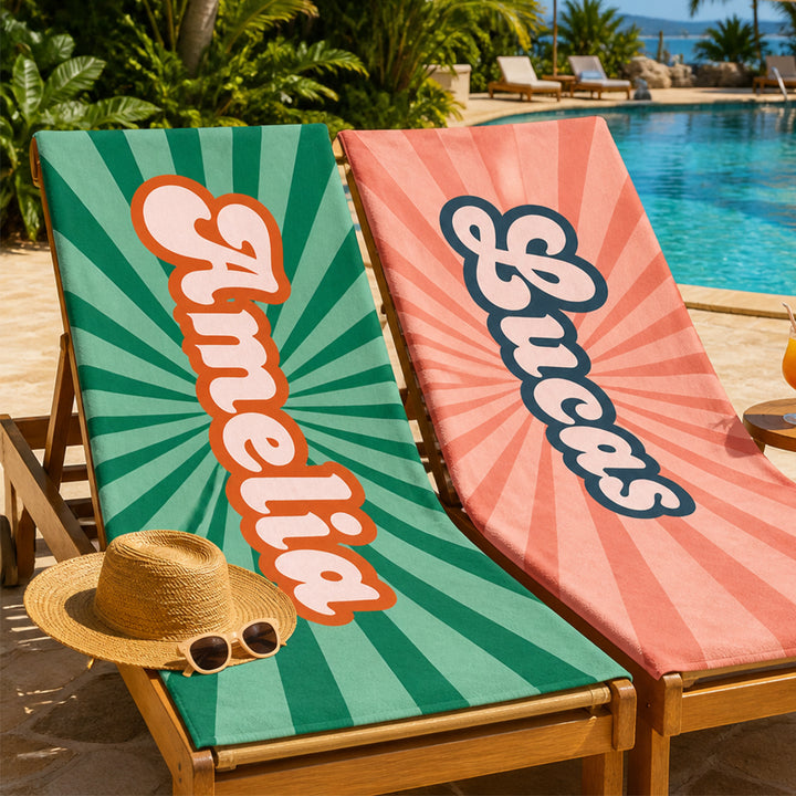 Personalized Retro Beach Towel for Travelers Beach Lovers Summer Vacation Gift