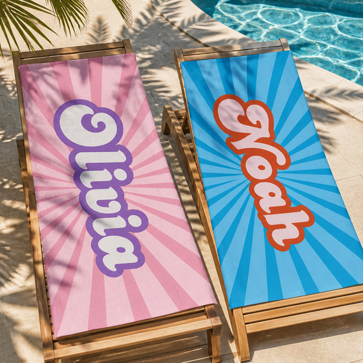 Personalized Retro Beach Towel for Travelers Beach Lovers Summer Vacation Gift