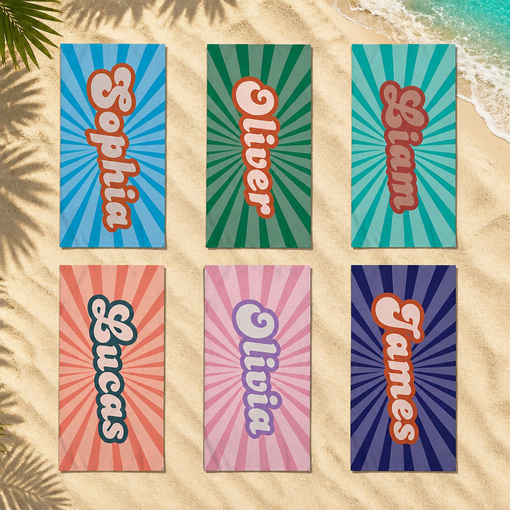 Personalized Retro Beach Towel for Travelers Beach Lovers Summer Vacation Gift