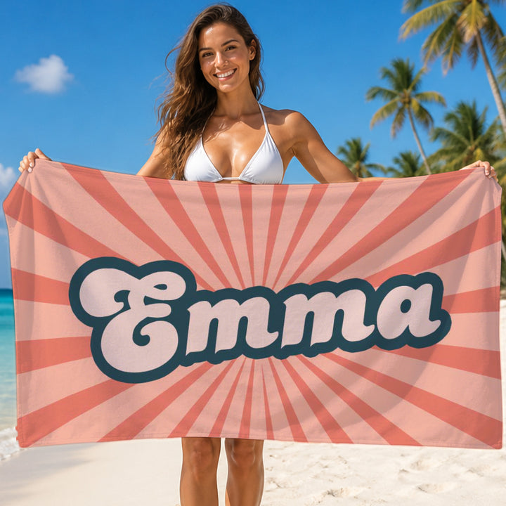 Personalized Retro Beach Towel for Travelers Beach Lovers Summer Vacation Gift
