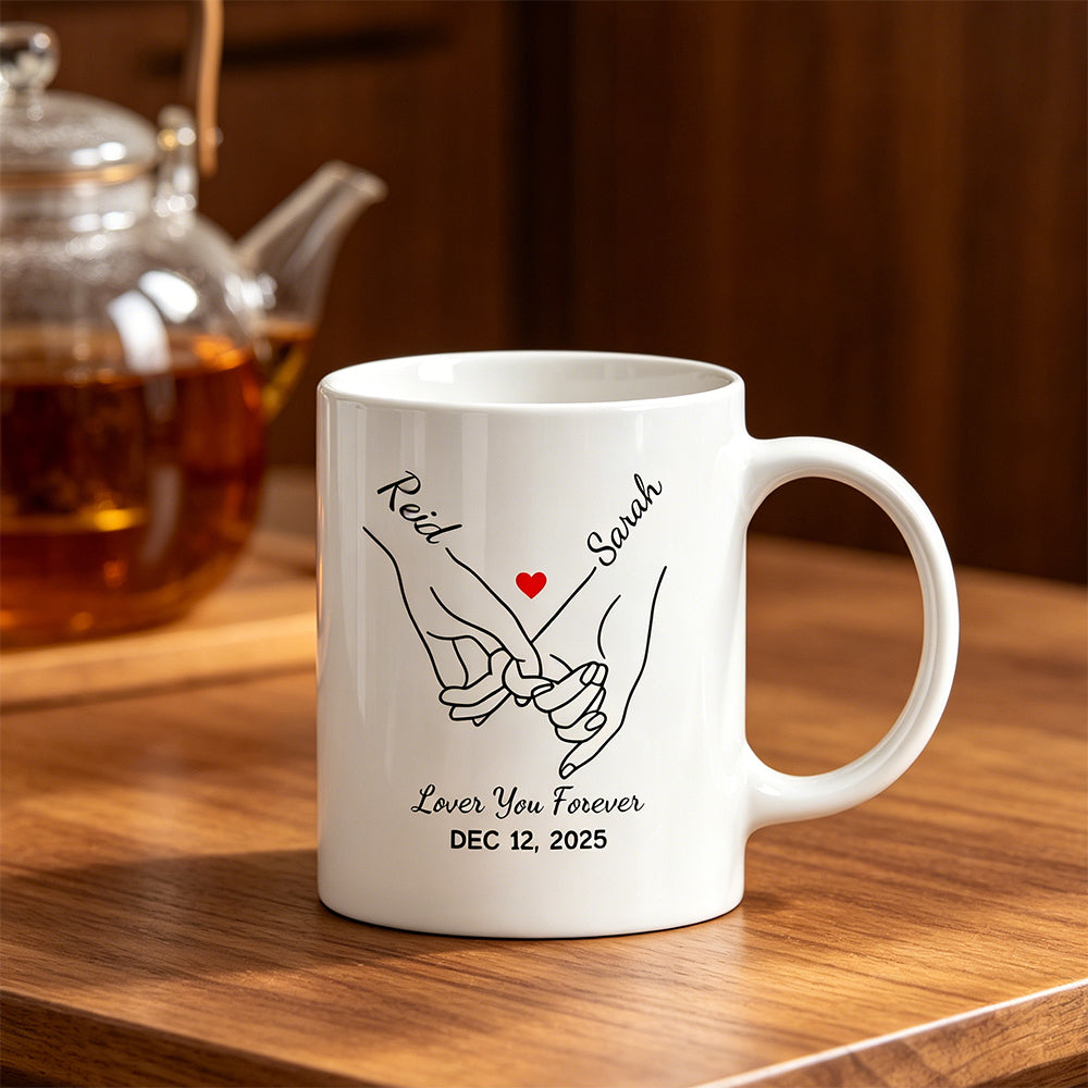 Personalize Anniversary Pinky Promise Heart Mug Pinky Hold Hands Valentines Gift 11oz Ceramic