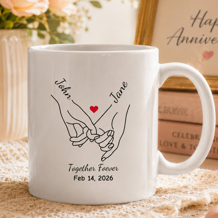 Personalize Anniversary Pinky Promise Heart Mug Pinky Hold Hands Valentines Gift 11oz Ceramic
