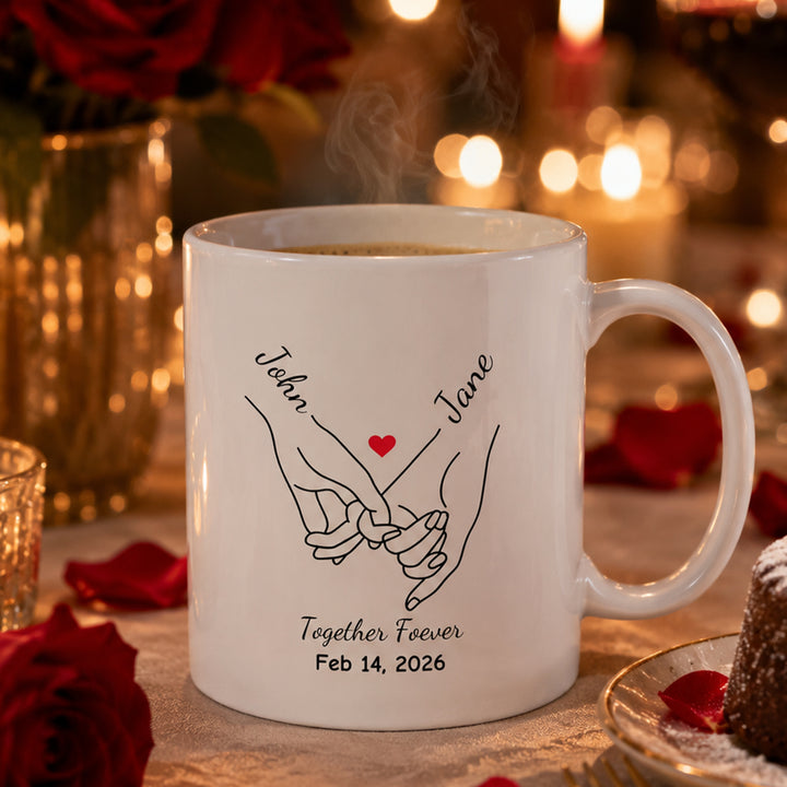 Personalize Anniversary Pinky Promise Heart Mug Pinky Hold Hands Valentines Gift 11oz Ceramic