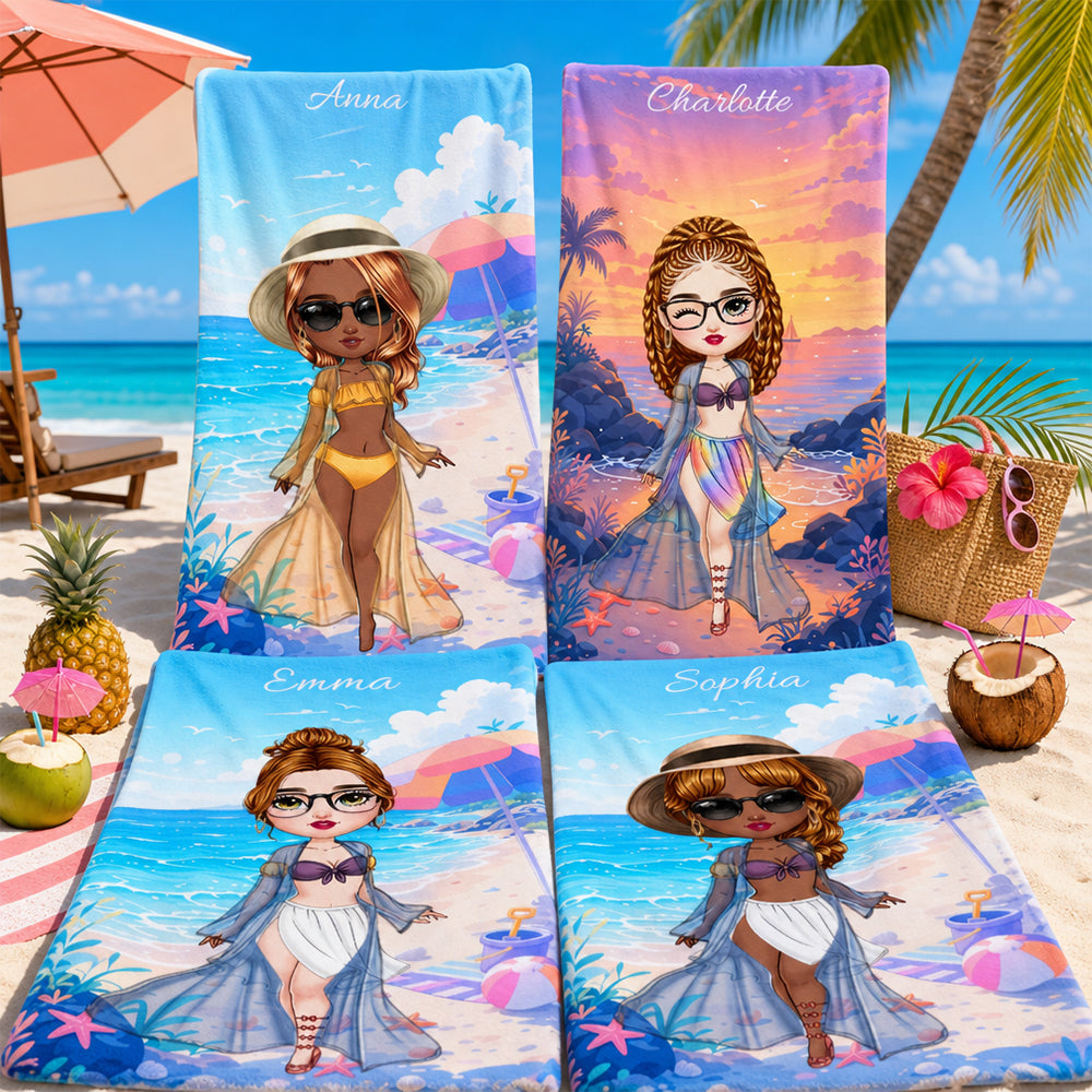 Personalized Cartoon Character Summer Travel Beach Towel Birthday Gift For Women Girls