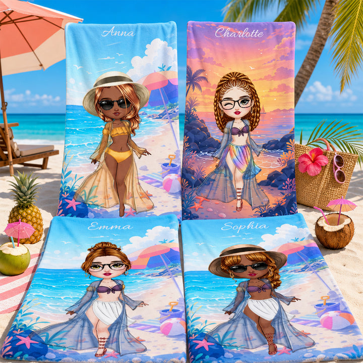 Personalized Cartoon Character Summer Travel Beach Towel Birthday Gift For Women Girls