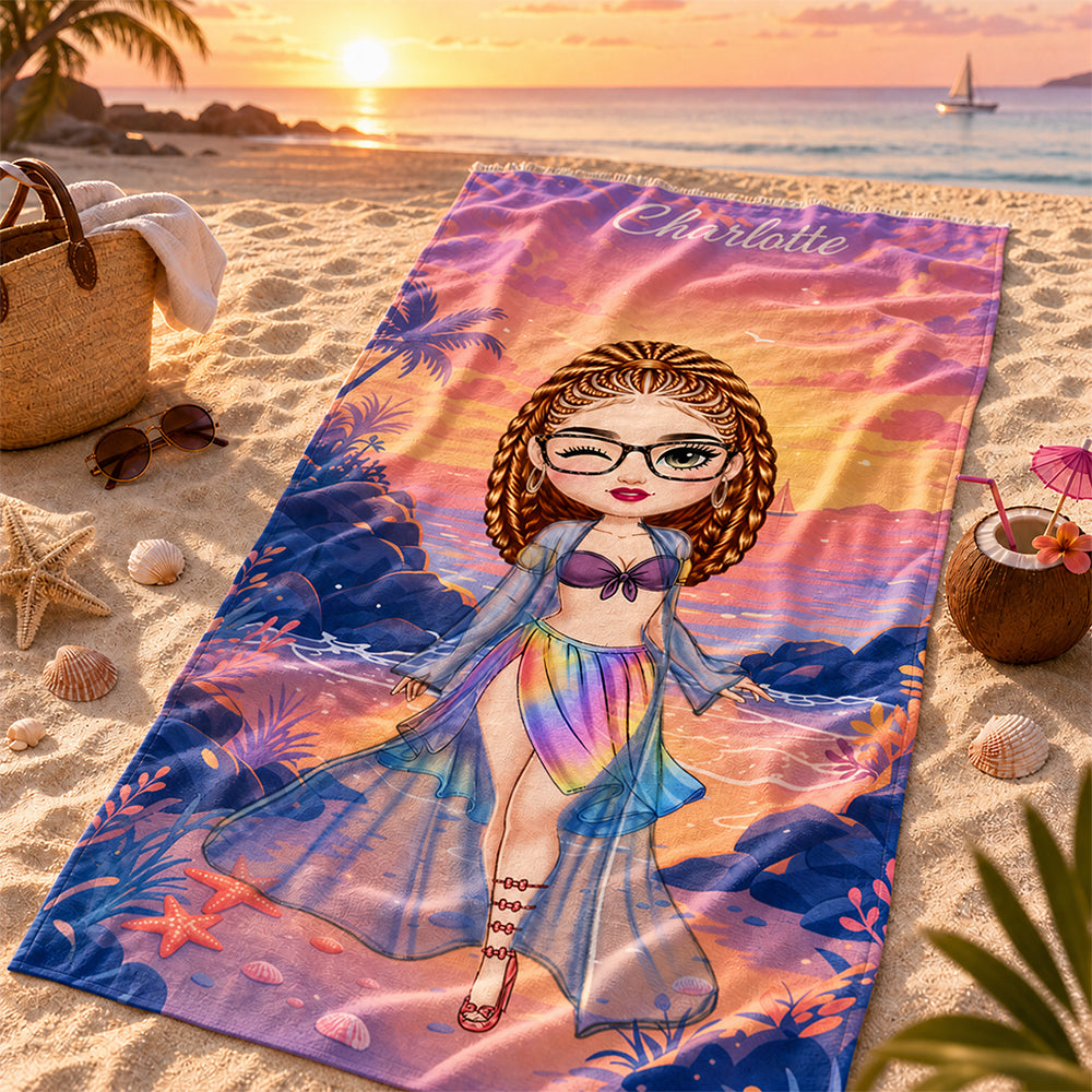 Personalized Cartoon Character Summer Travel Beach Towel Birthday Gift For Women Girls