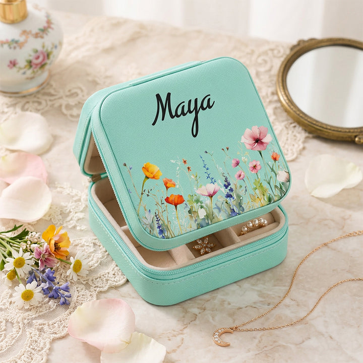 Personalized Floral PU Leather Jewelry Box Portable Travel Case Wedding Bridesmaid Birthday Gift For Women