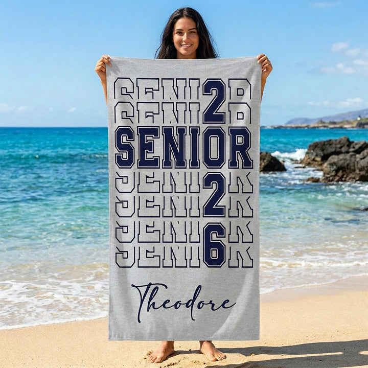 Personalized Name Class of 2026 Graduate Beach Towel Vacation Celebration Gift