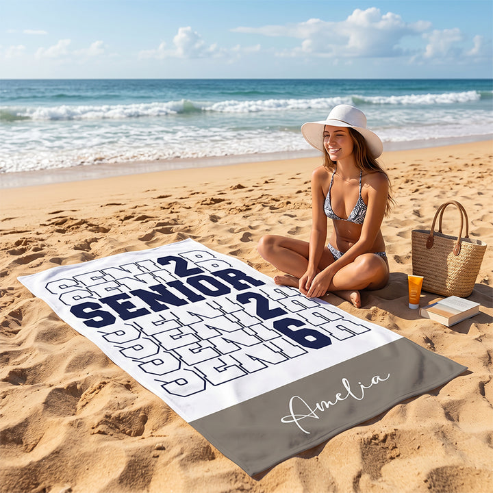 Personalized Name Class of 2026 Graduate Beach Towel Vacation Celebration Gift