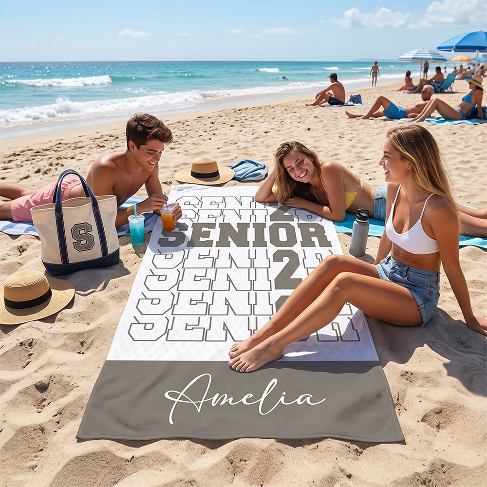 Personalized Name Class of 2026 Graduate Beach Towel Vacation Celebration Gift