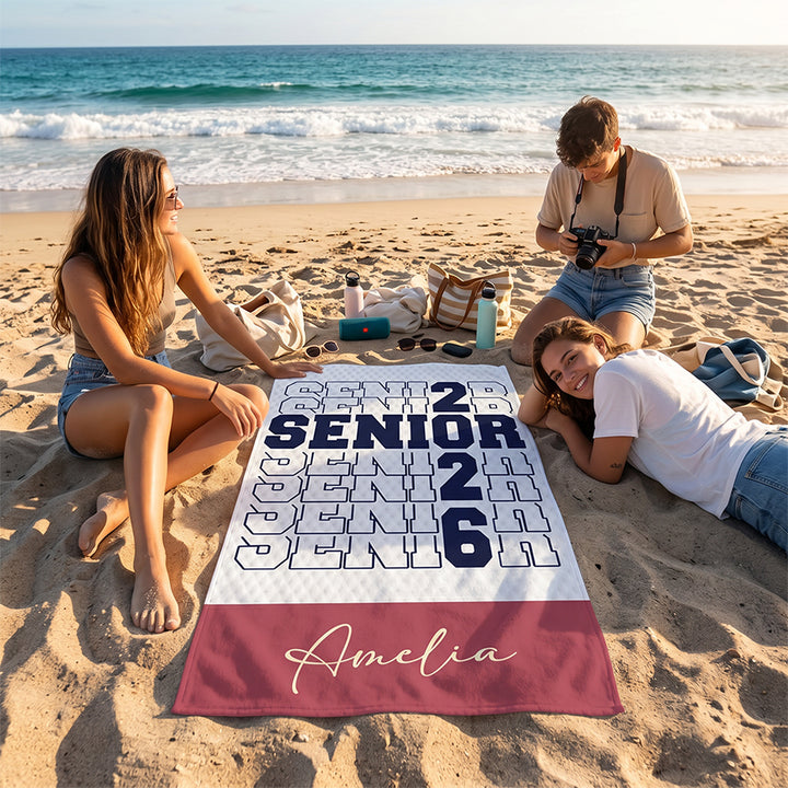 Personalized Name Class of 2026 Graduate Beach Towel Vacation Celebration Gift