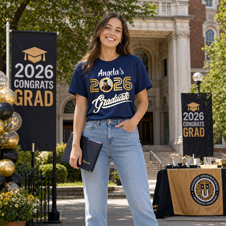 Personalized Photo Name Graduation Shirt Class of 2026 for Celebration Family Friends