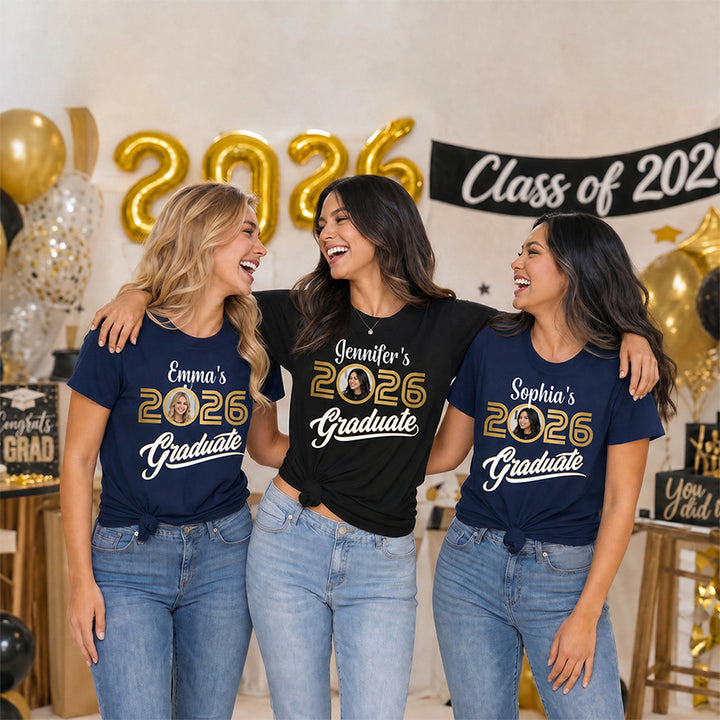 Personalized Photo Name Graduation Shirt Class of 2026 for Celebration Family Friends