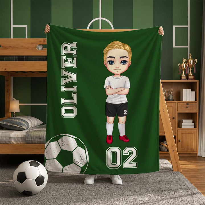 Personalized Soccer Cartoon Character Blanket with Name Number for Dad Father&