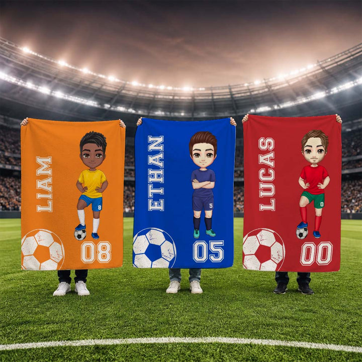Personalized Soccer Cartoon Character Blanket with Name Number for Dad Father&