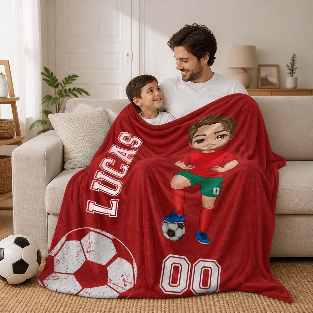 Personalized Soccer Cartoon Character Blanket with Name Number for Dad Father&
