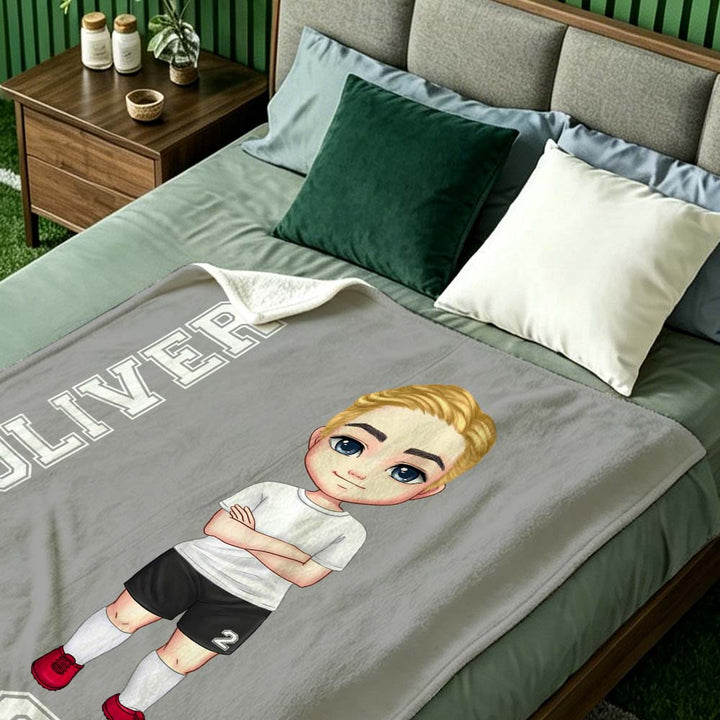 Personalized Soccer Cartoon Character Blanket with Name Number for Dad Father&