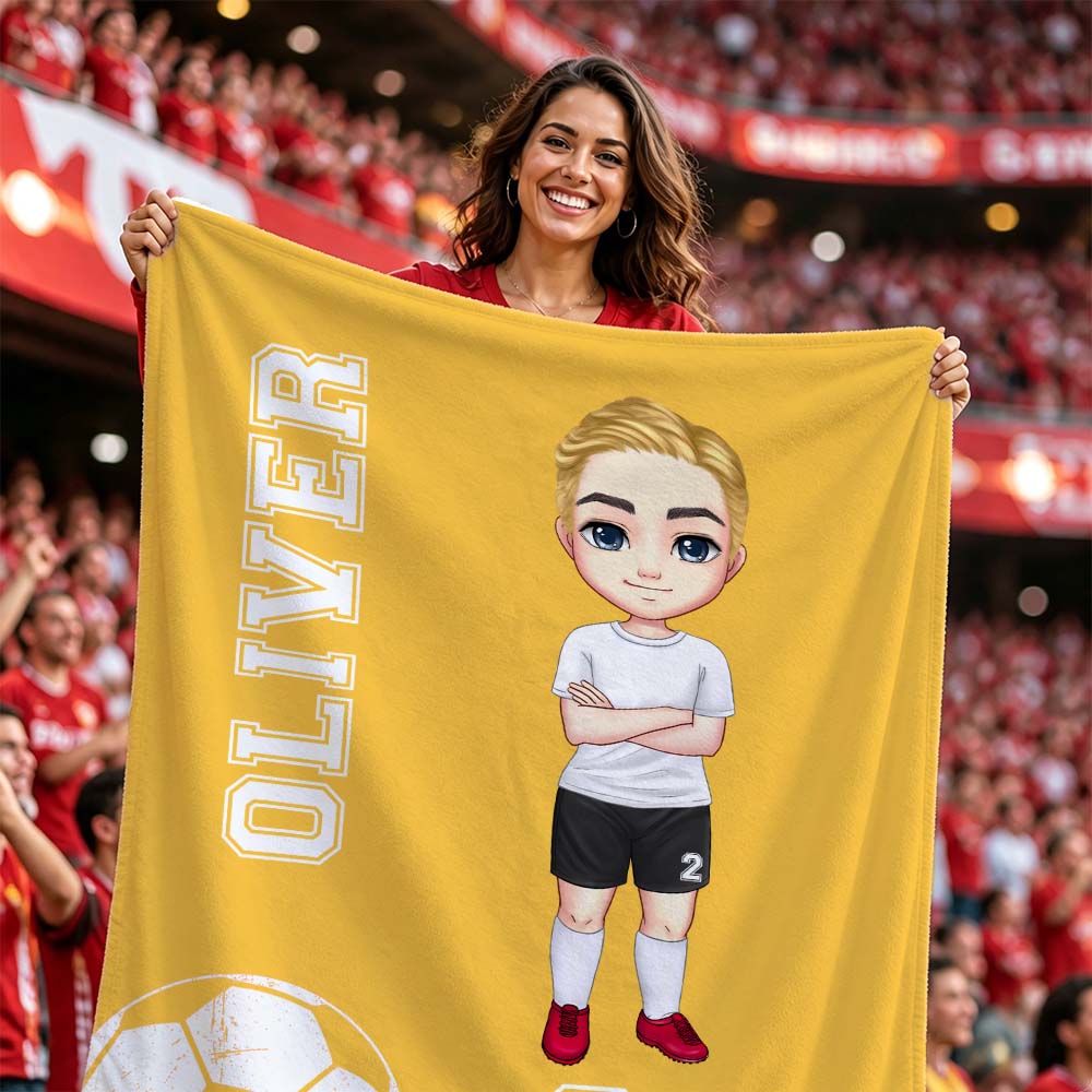 Personalized Soccer Cartoon Character Blanket with Name Number for Dad Father&