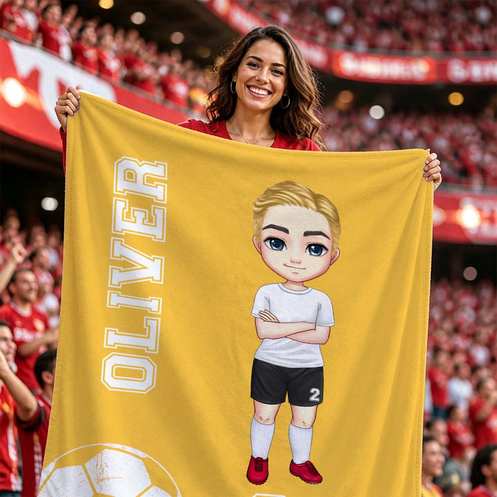 Personalized Soccer Cartoon Character Blanket with Name Number for Dad Father&