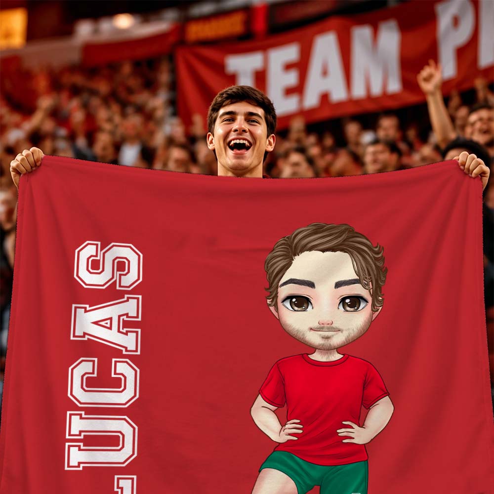 Personalized Soccer Cartoon Character Blanket with Name Number for Dad Father&