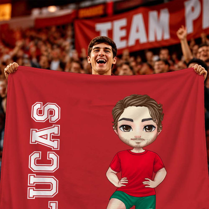 Personalized Soccer Cartoon Character Blanket with Name Number for Dad Father&