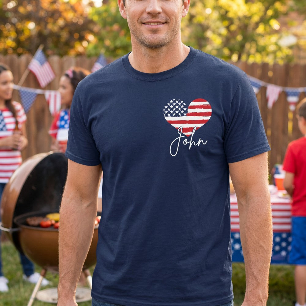 Personalized T-Shirt America 250th Anniversary 1776-2026 Independence Day Custom Name Tee Fourth of July Family Tees