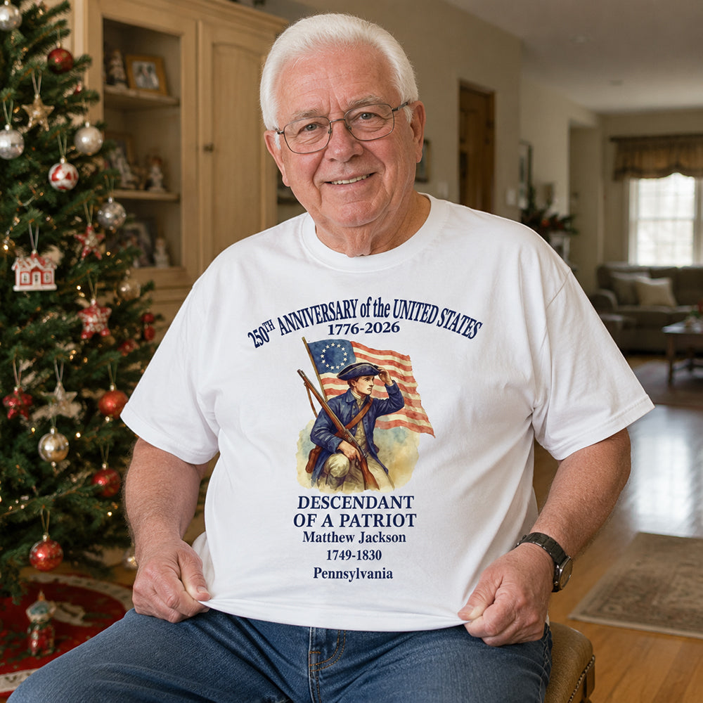 Personalized 250 Years of America T-Shirt Custom Name Descendant of a Patriot Tee Patriotic 1776-2026 Shirt