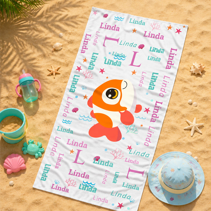 Personalized Cute And Beachy Towel Sea Animals Fantasy Mermaid Word Custom Name Summer Vacation Birthday Gift for Kids