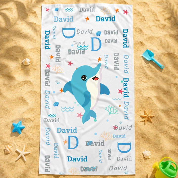 Personalized Cute And Beachy Towel Sea Animals Fantasy Mermaid Word Custom Name Summer Vacation Birthday Gift for Kids