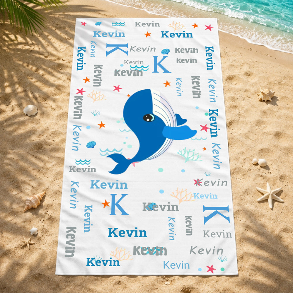 Personalized Cute And Beachy Towel Sea Animals Fantasy Mermaid Word Custom Name Summer Vacation Birthday Gift for Kids