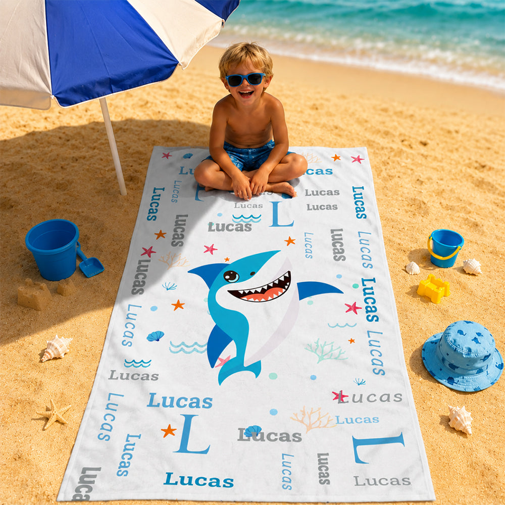 Personalized Cute And Beachy Towel Sea Animals Fantasy Mermaid Word Custom Name Summer Vacation Birthday Gift for Kids