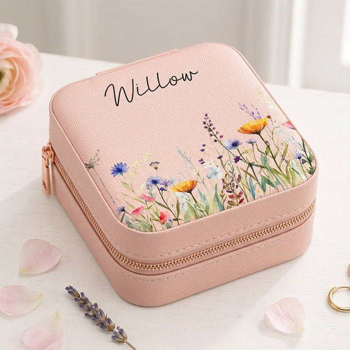 Personalized Floral PU Leather Jewelry Box Portable Travel Case Wedding Bridesmaid Birthday Gift For Women