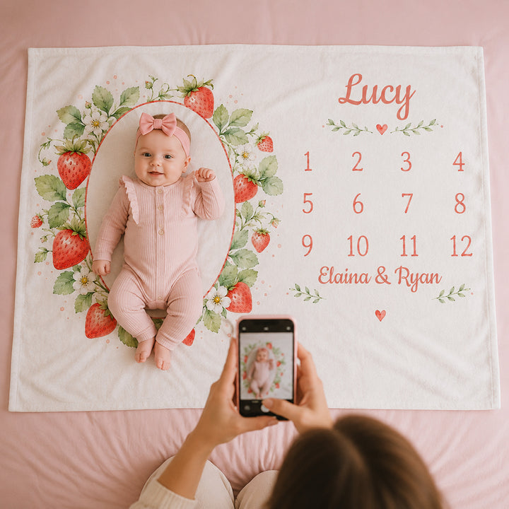 Personalized Fruit Theme Baby Baptism Blanket Custom Name Newborn Milestone Flannel Blanket Baby Shower Gift