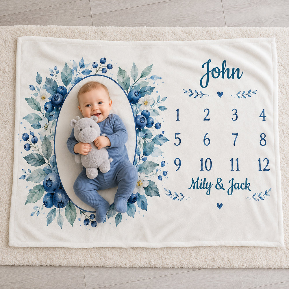 Personalized Fruit Theme Baby Baptism Blanket Custom Name Newborn Milestone Flannel Blanket Baby Shower Gift