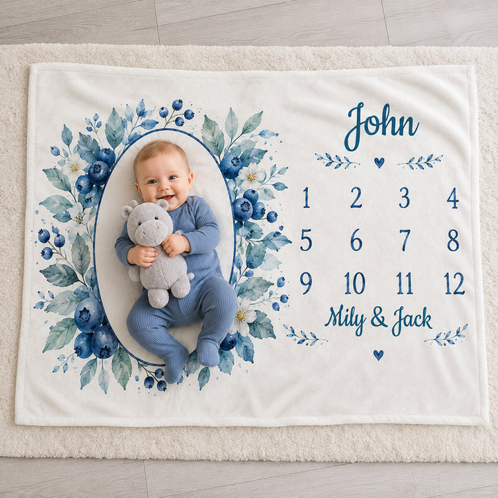 Personalized Fruit Theme Baby Baptism Blanket Custom Name Newborn Milestone Flannel Blanket Baby Shower Gift