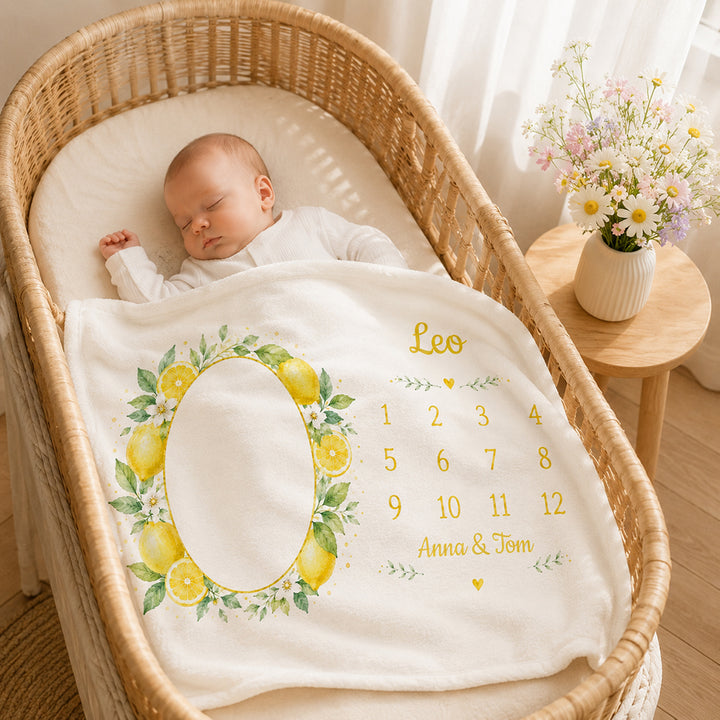 Personalized Fruit Theme Baby Baptism Blanket Custom Name Newborn Milestone Flannel Blanket Baby Shower Gift