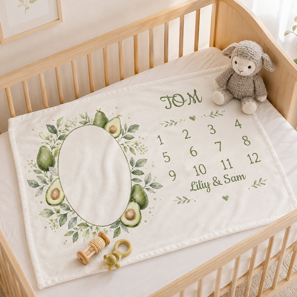 Personalized Fruit Theme Baby Baptism Blanket Custom Name Newborn Milestone Flannel Blanket Baby Shower Gift