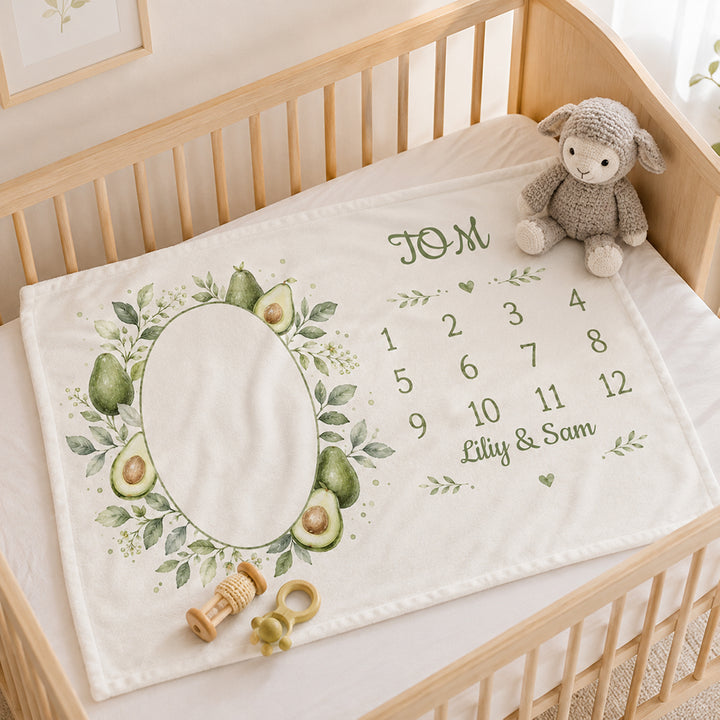 Personalized Fruit Theme Baby Baptism Blanket Custom Name Newborn Milestone Flannel Blanket Baby Shower Gift