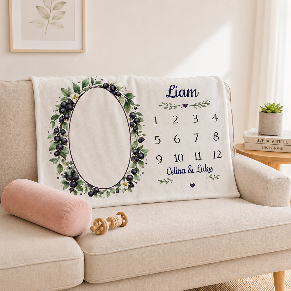 Personalized Fruit Theme Baby Baptism Blanket Custom Name Newborn Milestone Flannel Blanket Baby Shower Gift