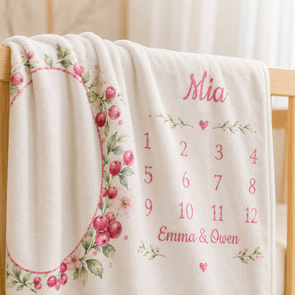Personalized Fruit Theme Baby Baptism Blanket Custom Name Newborn Milestone Flannel Blanket Baby Shower Gift