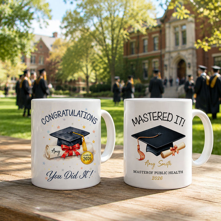 Personalized Graduation Mug You Did It! Masters Degree Grad Gift with Name 11oz Ceramic