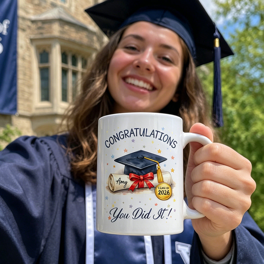 Personalized Graduation Mug You Did It! Masters Degree Grad Gift with Name 11oz Ceramic