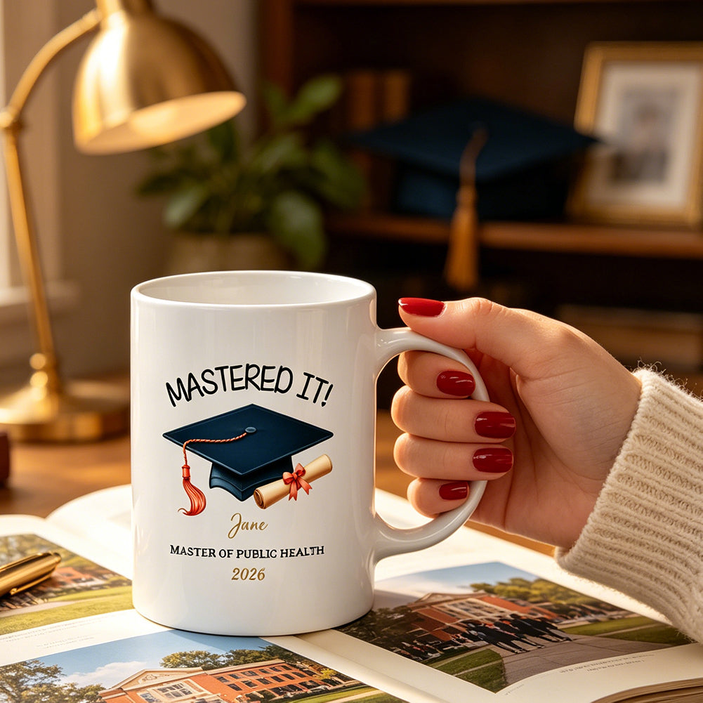 Personalized Graduation Mug You Did It! Masters Degree Grad Gift with Name 11oz Ceramic