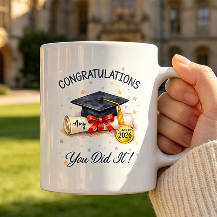 Personalized Graduation Mug You Did It! Masters Degree Grad Gift with Name 11oz Ceramic