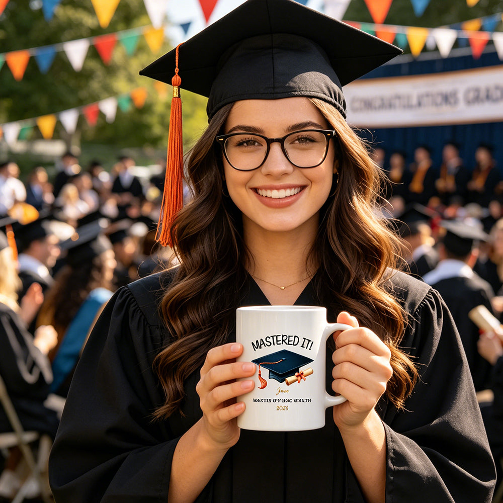Personalized Graduation Mug You Did It! Masters Degree Grad Gift with Name 11oz Ceramic