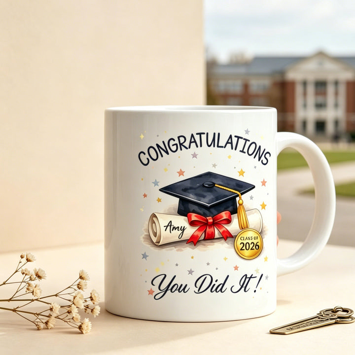 Personalized Graduation Mug You Did It! Masters Degree Grad Gift with Name 11oz Ceramic