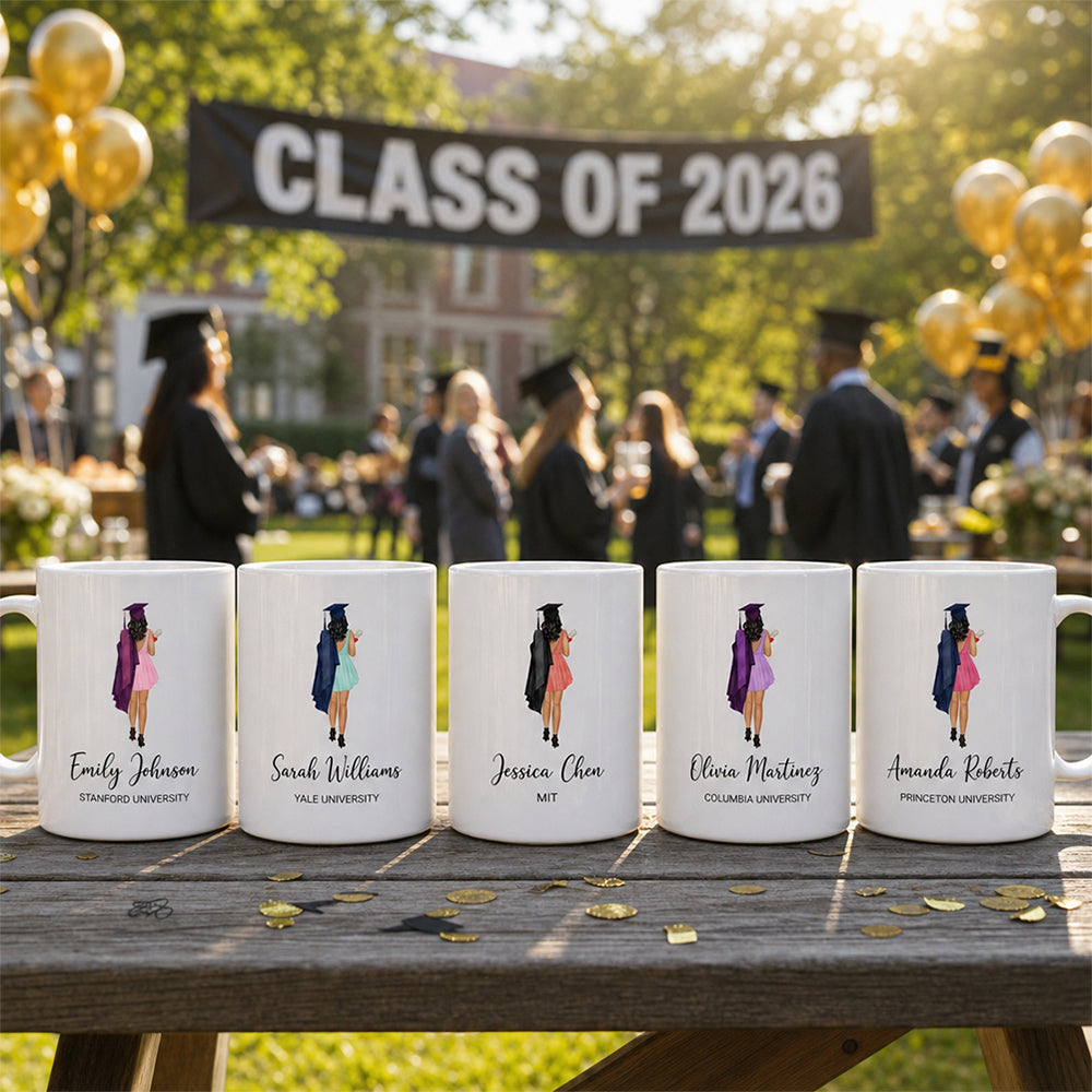 Personalized Illustration Graduation Mug for Class of 2026 11oz Ceramic Custom Portrait