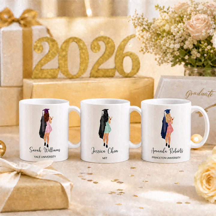 Personalized Illustration Graduation Mug for Class of 2026 11oz Ceramic Custom Portrait