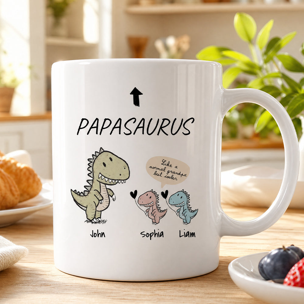 Personalized Papasaurus and Kids Mug Cute Style 11oz Ceramic Mug Gift for Grandpa